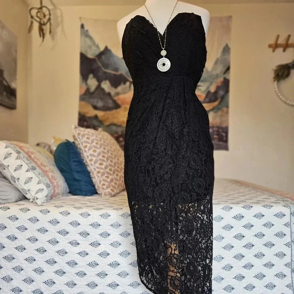 NWT Sau Lee Jerri Strapless Black Lace Midi Dress Sz 6 Revolve Cocktail Formal - Picture 4 of 16